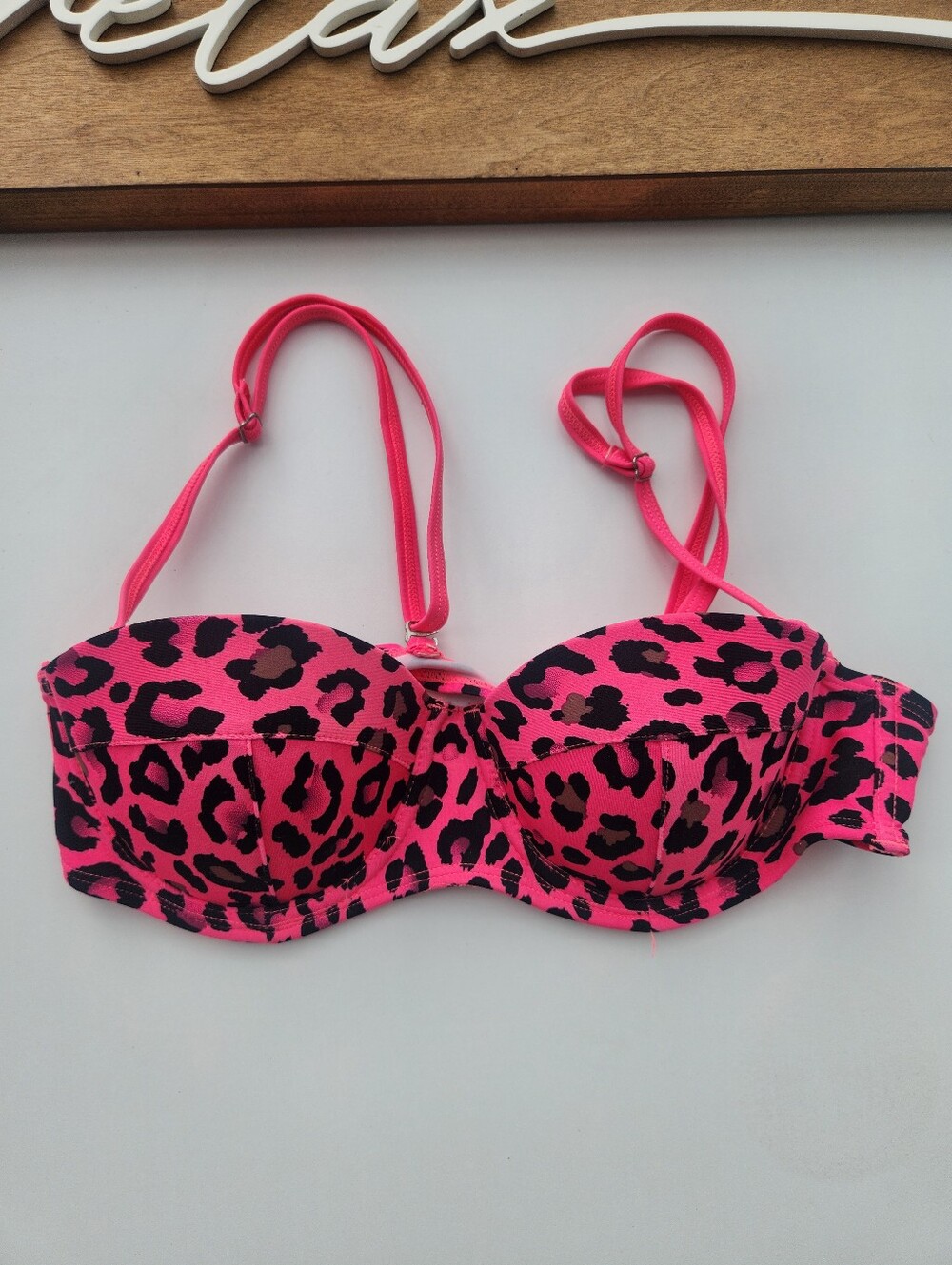 Hot Pink Leopard Print Bandeau Bikini Top